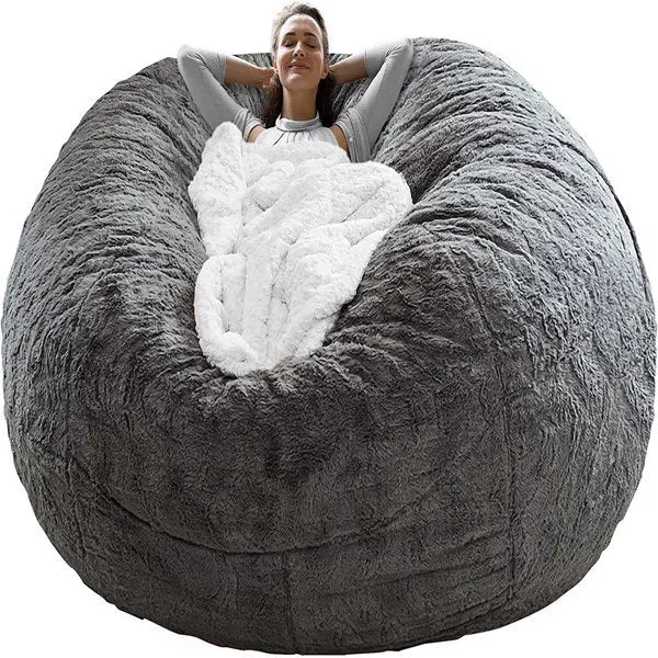Bag Chair Cover(it was only a Cover; not a Full Bean Bag) Chair Cushion; Big Round Soft Fluffy PV Velvet Sofa Bed Cover; Living Room Furniture; Lazy Sofa Bed Cover; 5ft Dark Grey