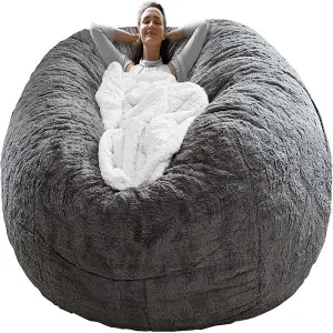 Bag Chair Cover(it was only a Cover; not a Full Bean Bag) Chair Cushion; Big Round Soft Fluffy PV Velvet Sofa Bed Cover; Living Room Furniture; Lazy Sofa Bed Cover; 5ft Dark Grey