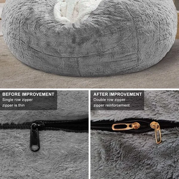 Bag Chair Cover(it was only a Cover; not a Full Bean Bag) Chair Cushion; Big Round Soft Fluffy PV Velvet Sofa Bed Cover; Living Room Furniture; Lazy Sofa Bed Cover; 5ft Dark Grey