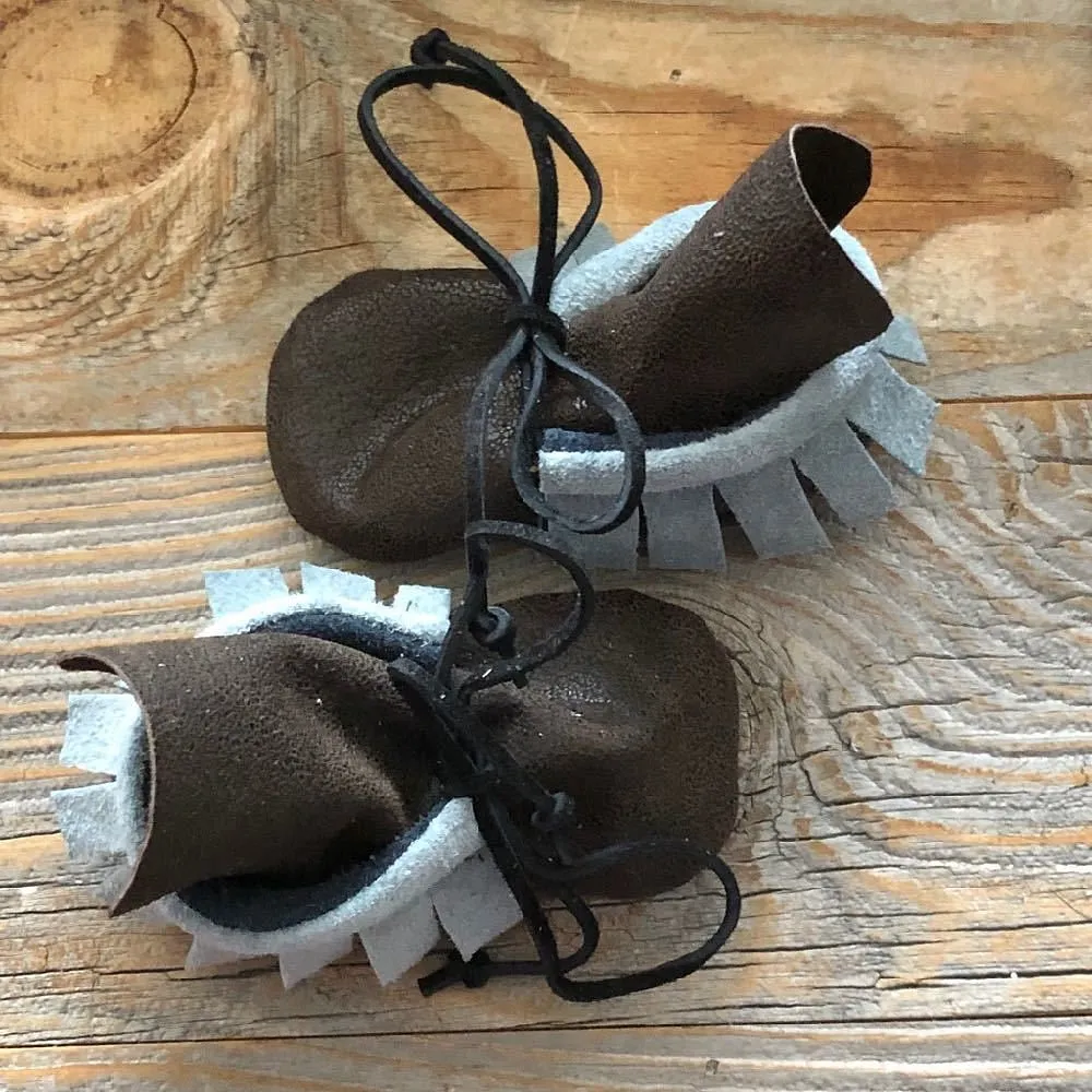 brown and blue booties mocs 0-6m