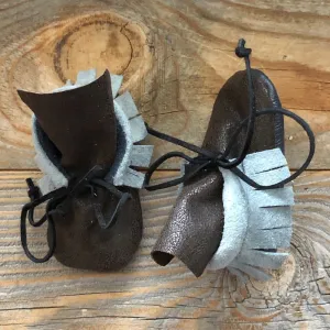 brown and blue booties mocs 0-6m