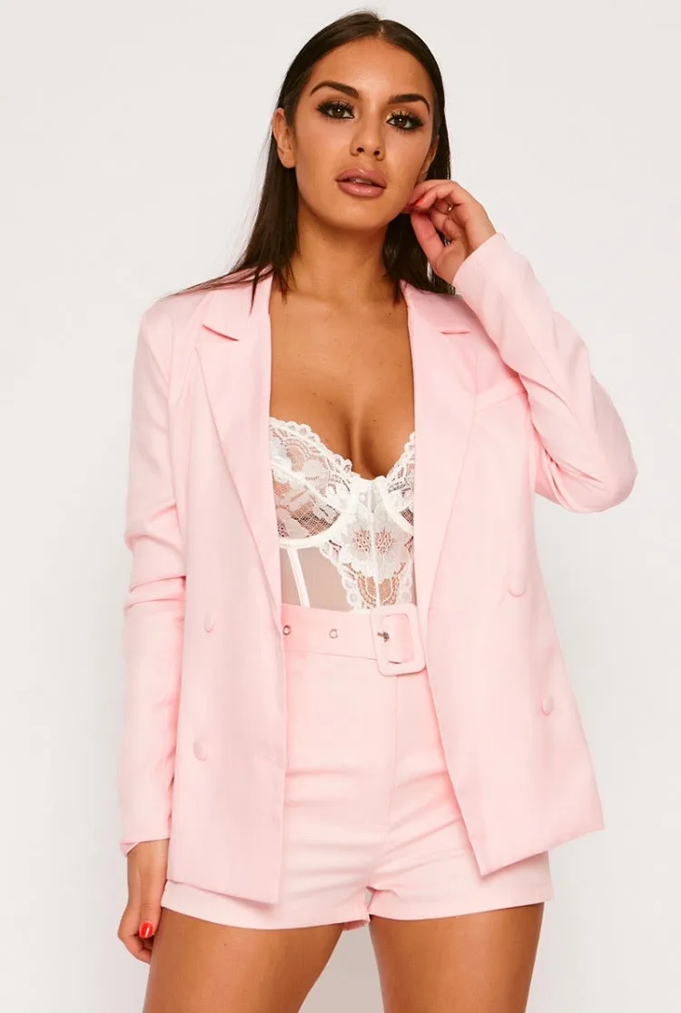 Button Front Blazer Pink