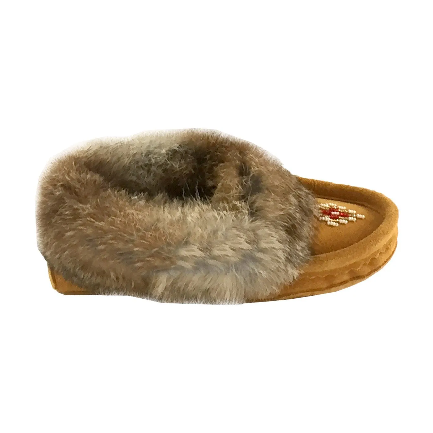 Children's Lined Rabbit Fur Indian Tan Beaded Moccasins