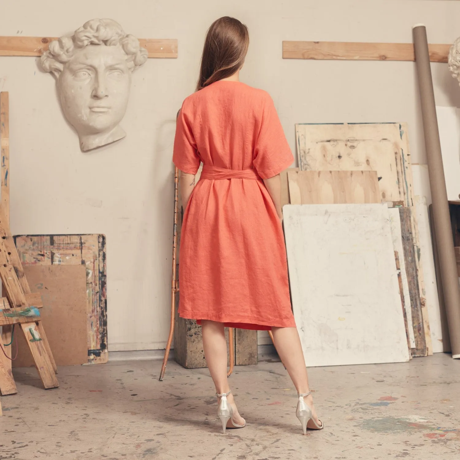Deep Sea Coral Linen Vine Dress