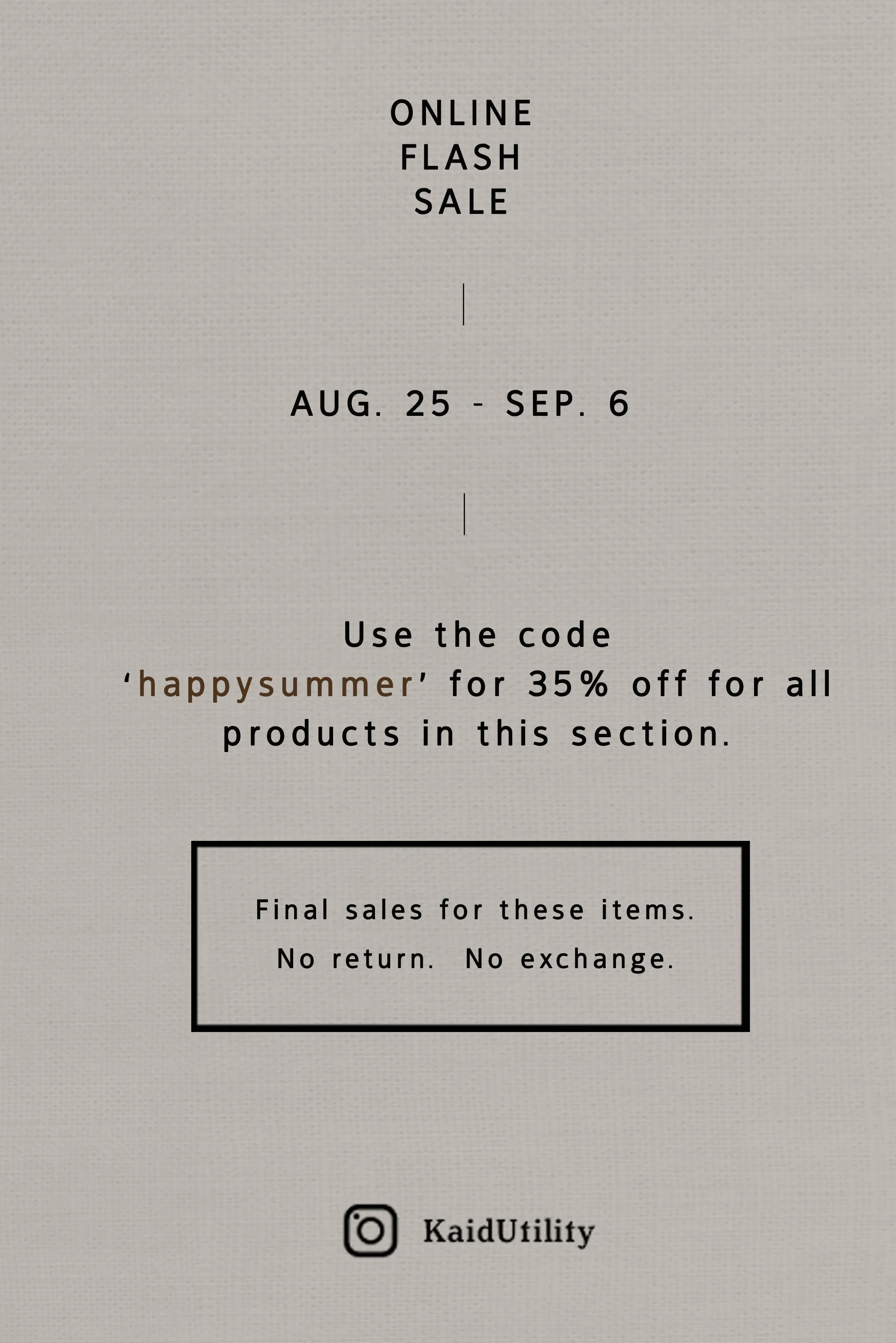 FLASH SALE - AUG. 25 - SEP. 6