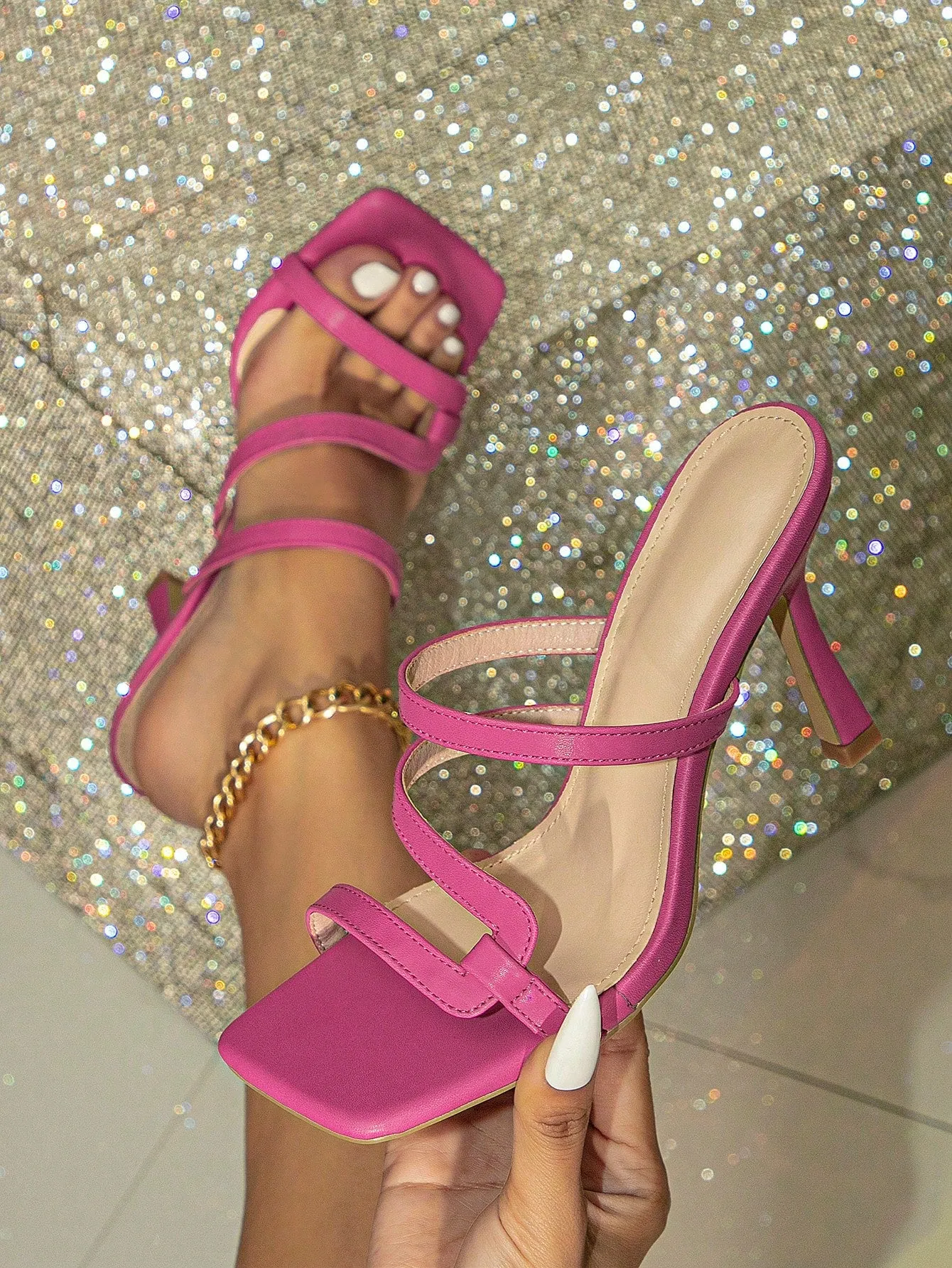 Funky Mule Sandals For Women, Cut Out Design Stiletto Heeled Sandals