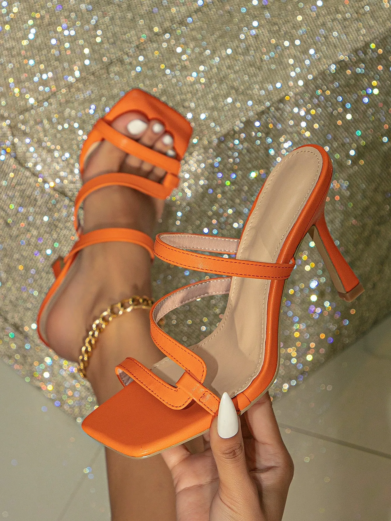 Funky Mule Sandals For Women, Cut Out Design Stiletto Heeled Sandals