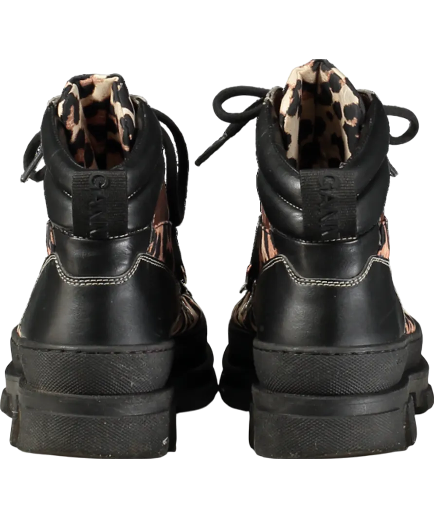 Ganni Brown Leopard-print Mixed-media Hiking Boots UK 5 EU 38 👠