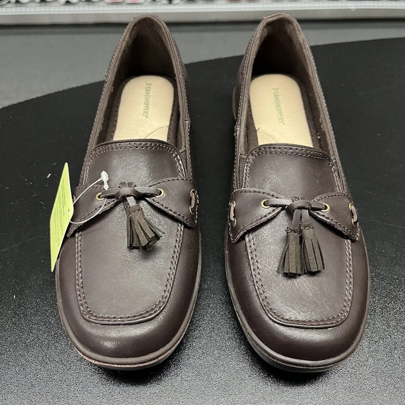 Grasshopper Classic Brown Leather Tassle Padded Insole Comfort Loafers Size 7.5M