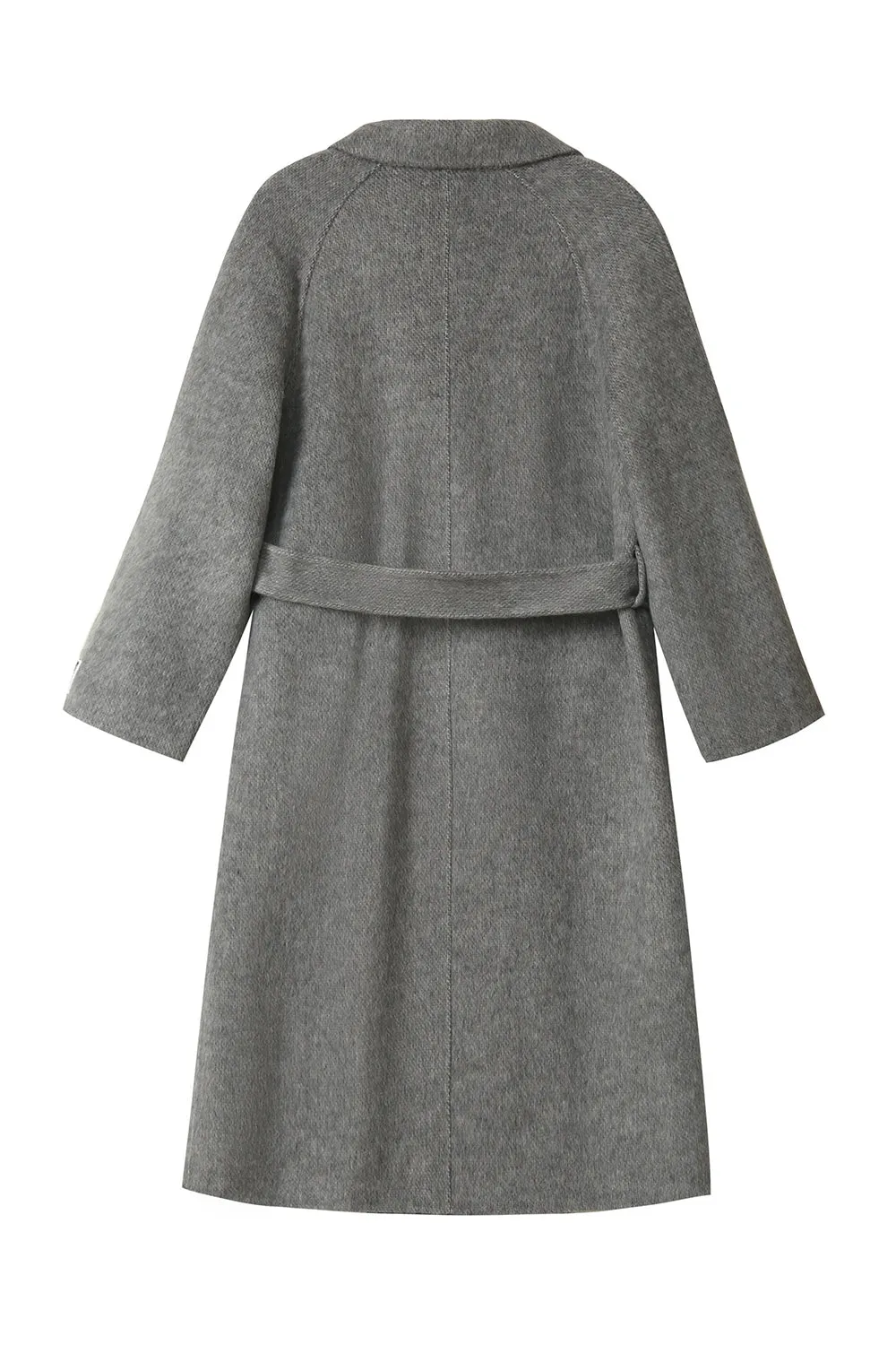 Grey Double Breasted Long Wool Blend Coat with Belt