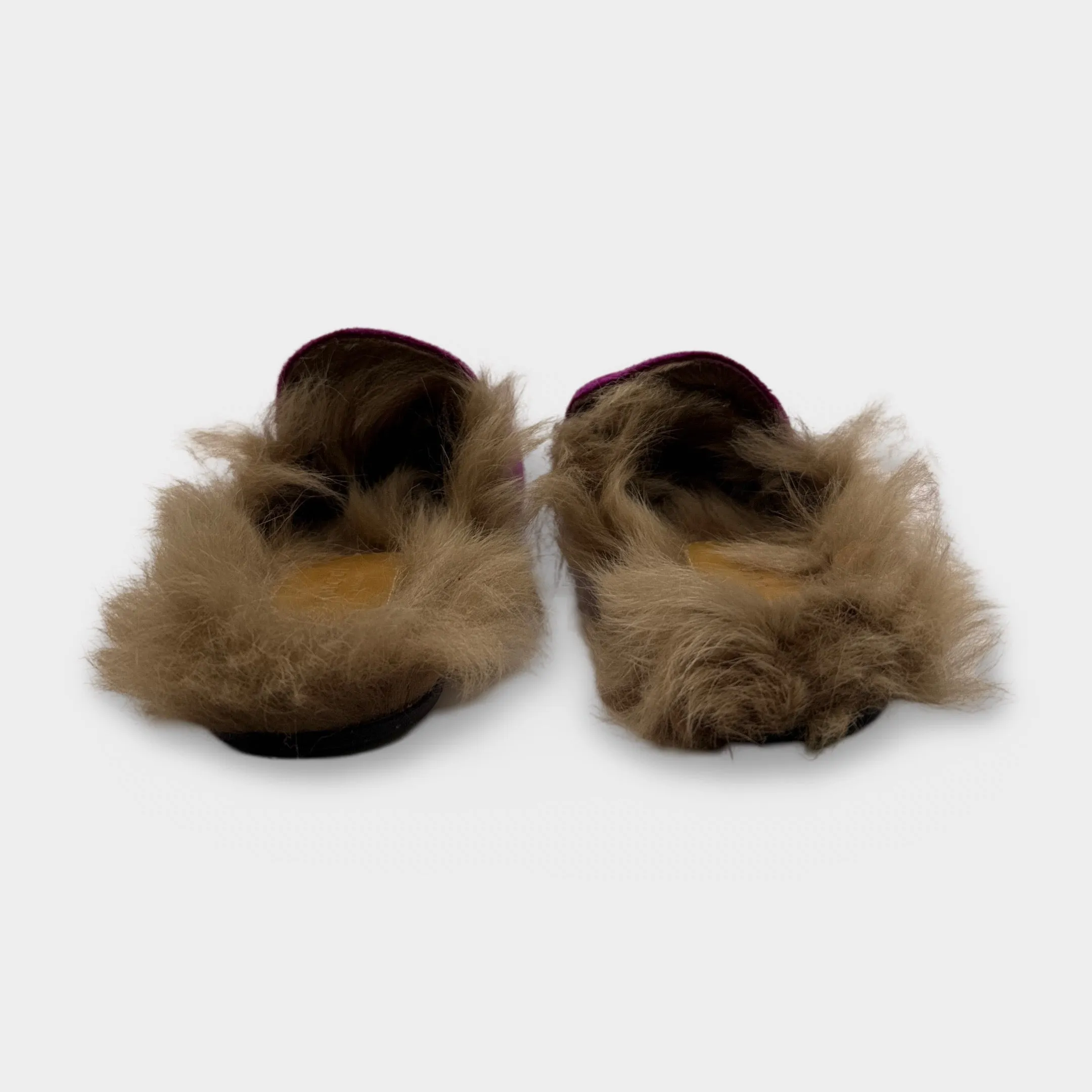 Gucci Women's Fuchsia Velvet Fur Womens Princetown Slippers