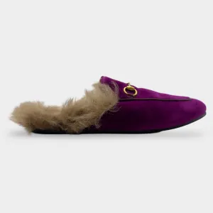 Gucci Women's Fuchsia Velvet Fur Womens Princetown Slippers