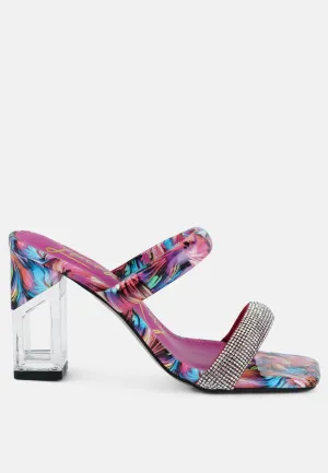 krypton marble print clear block heel sandals