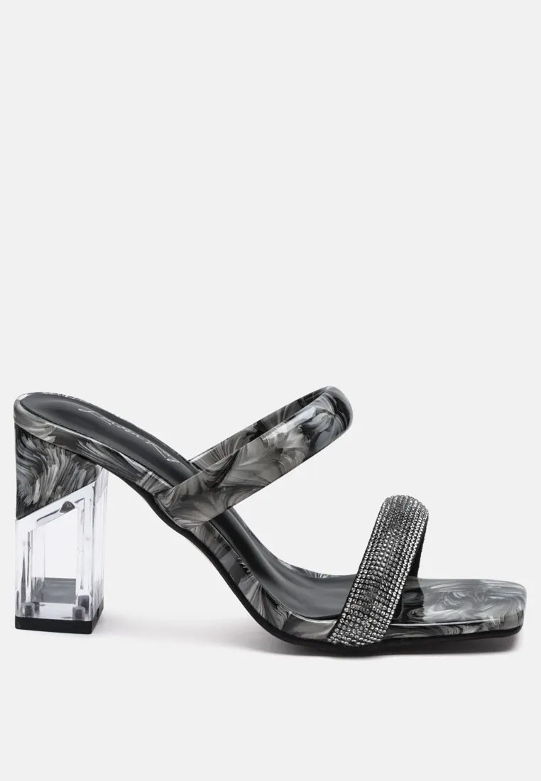 krypton marble print clear block heel sandals