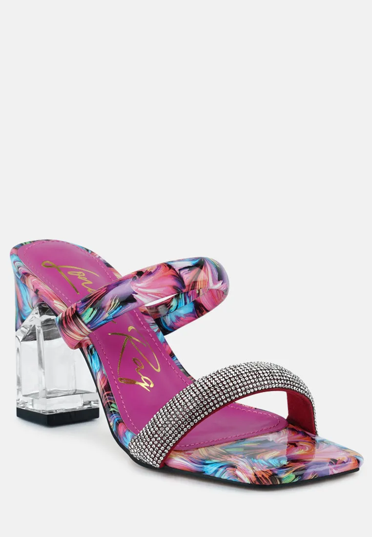krypton marble print clear block heel sandals