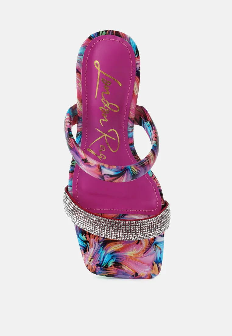 krypton marble print clear block heel sandals