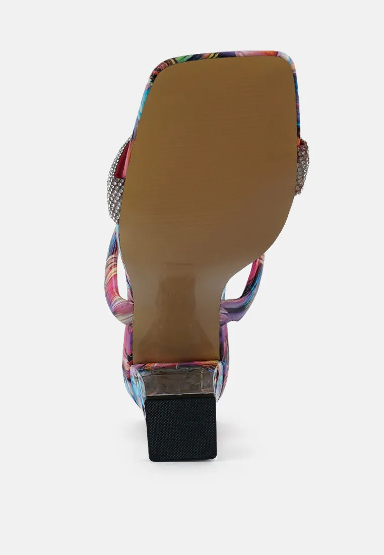 krypton marble print clear block heel sandals