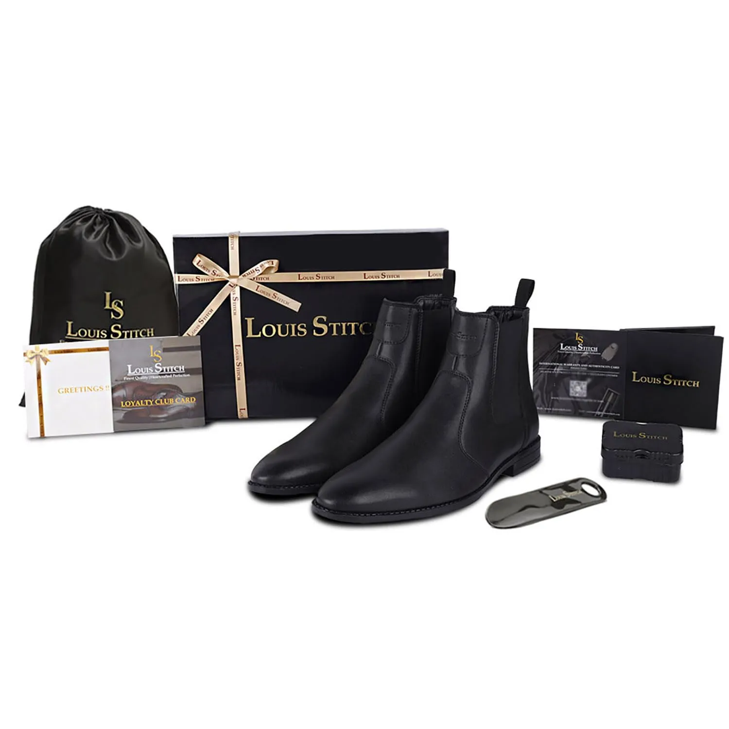LOUIS STITCH Men's Obsidian Black Chelsea Boots for Men Handmade Dual Tone Patina Finish (LSRG_CLJB) (Size- 8 UK)