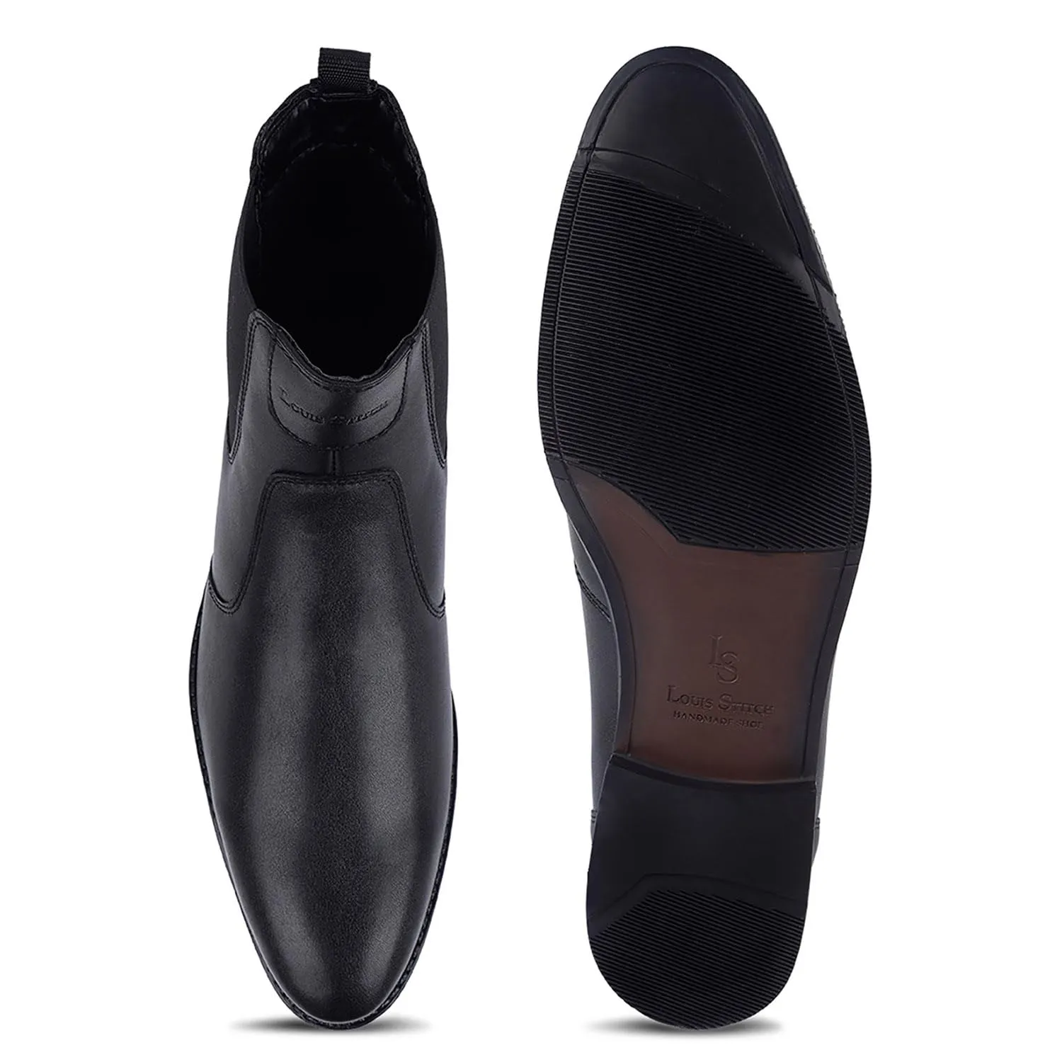 LOUIS STITCH Men's Obsidian Black Chelsea Boots for Men Handmade Dual Tone Patina Finish (LSRG_CLJB) (Size- 8 UK)