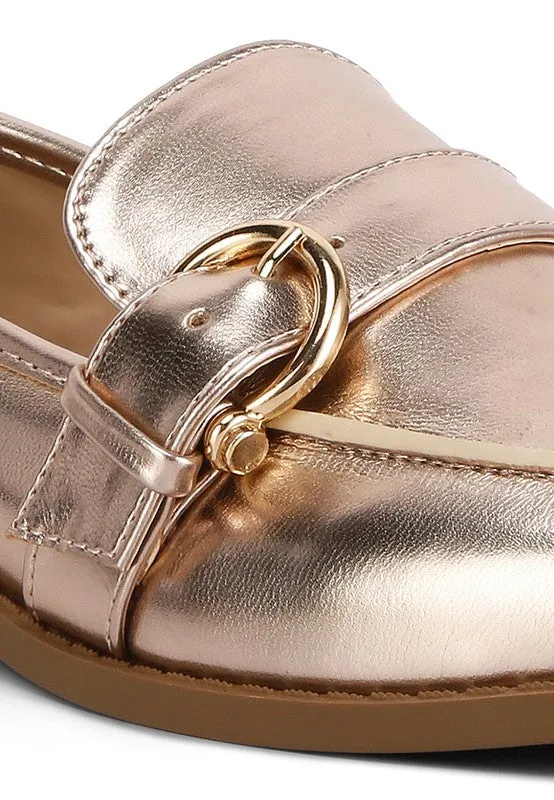 MetroPolish Metallic Faux Leather Loafers - Pewter or Rose Gold