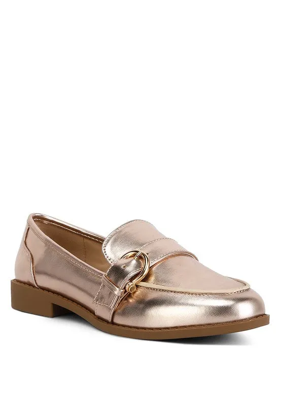 MetroPolish Metallic Faux Leather Loafers - Pewter or Rose Gold