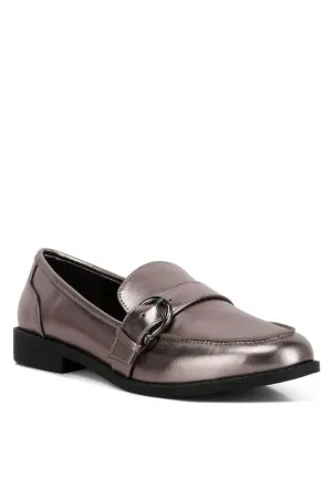 MetroPolish Metallic Faux Leather Loafers - Pewter or Rose Gold