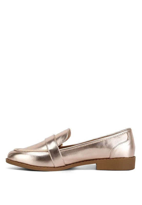 MetroPolish Metallic Faux Leather Loafers - Pewter or Rose Gold
