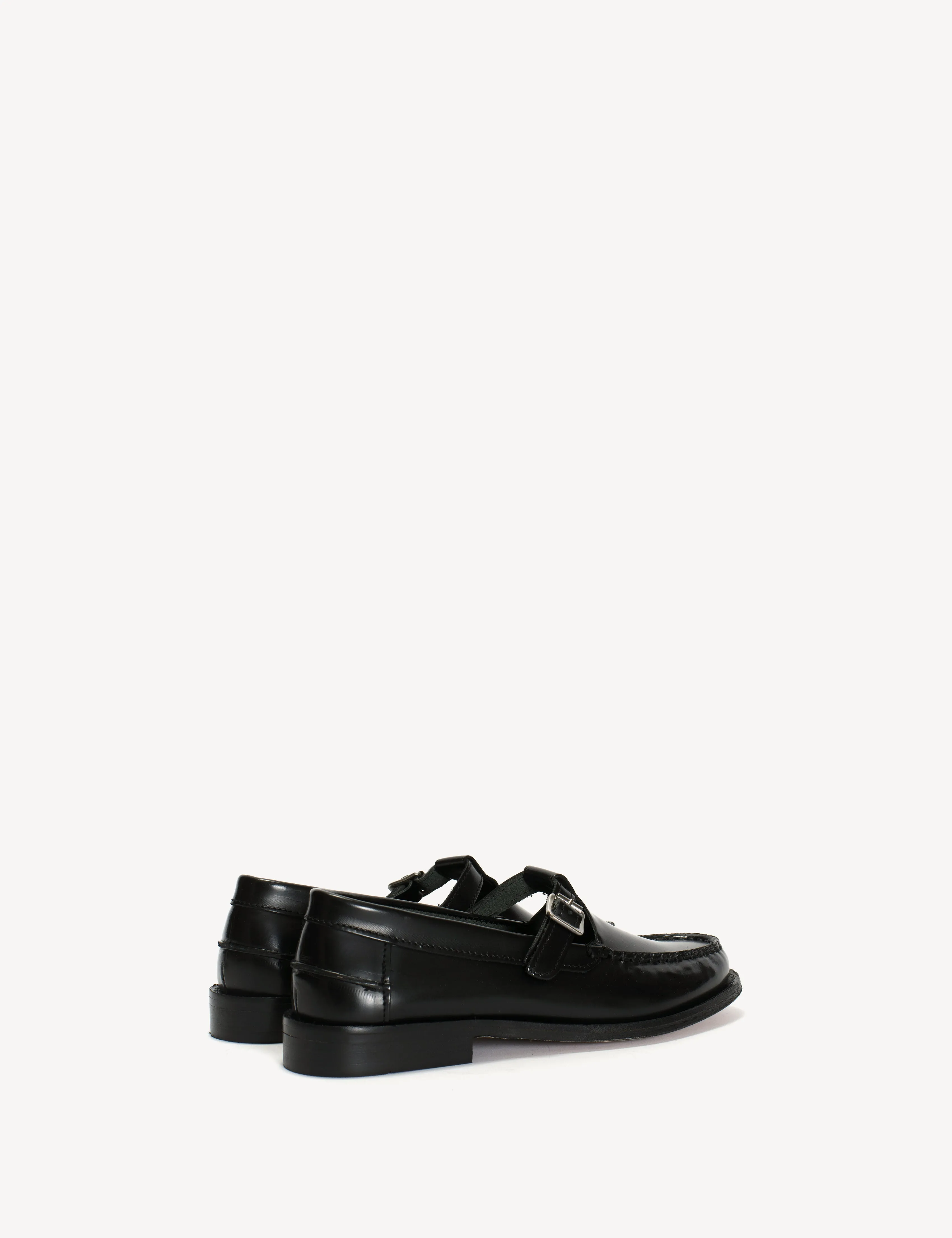Moccasin T-Bar Loafer In Black Polido Leather
