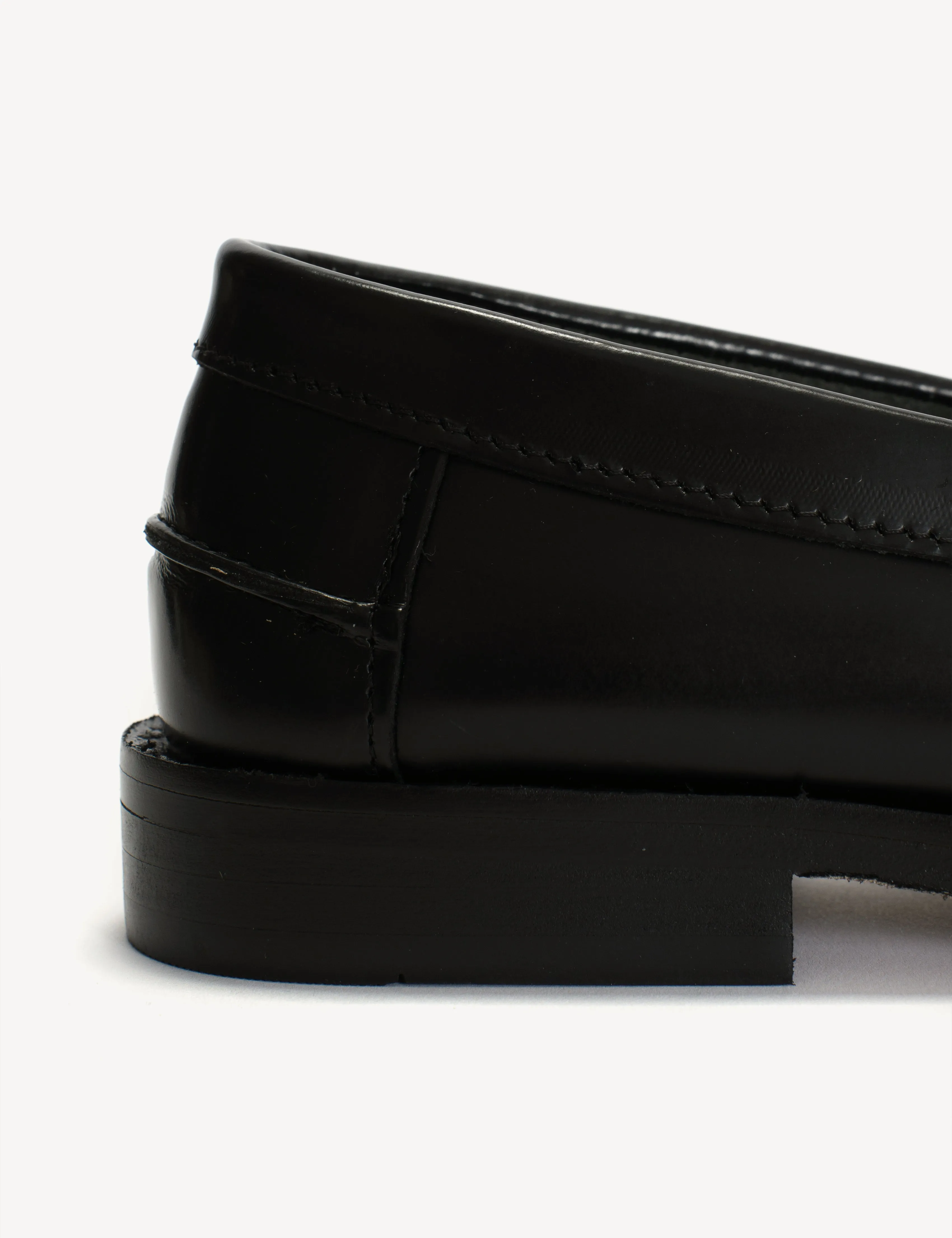 Moccasin T-Bar Loafer In Black Polido Leather