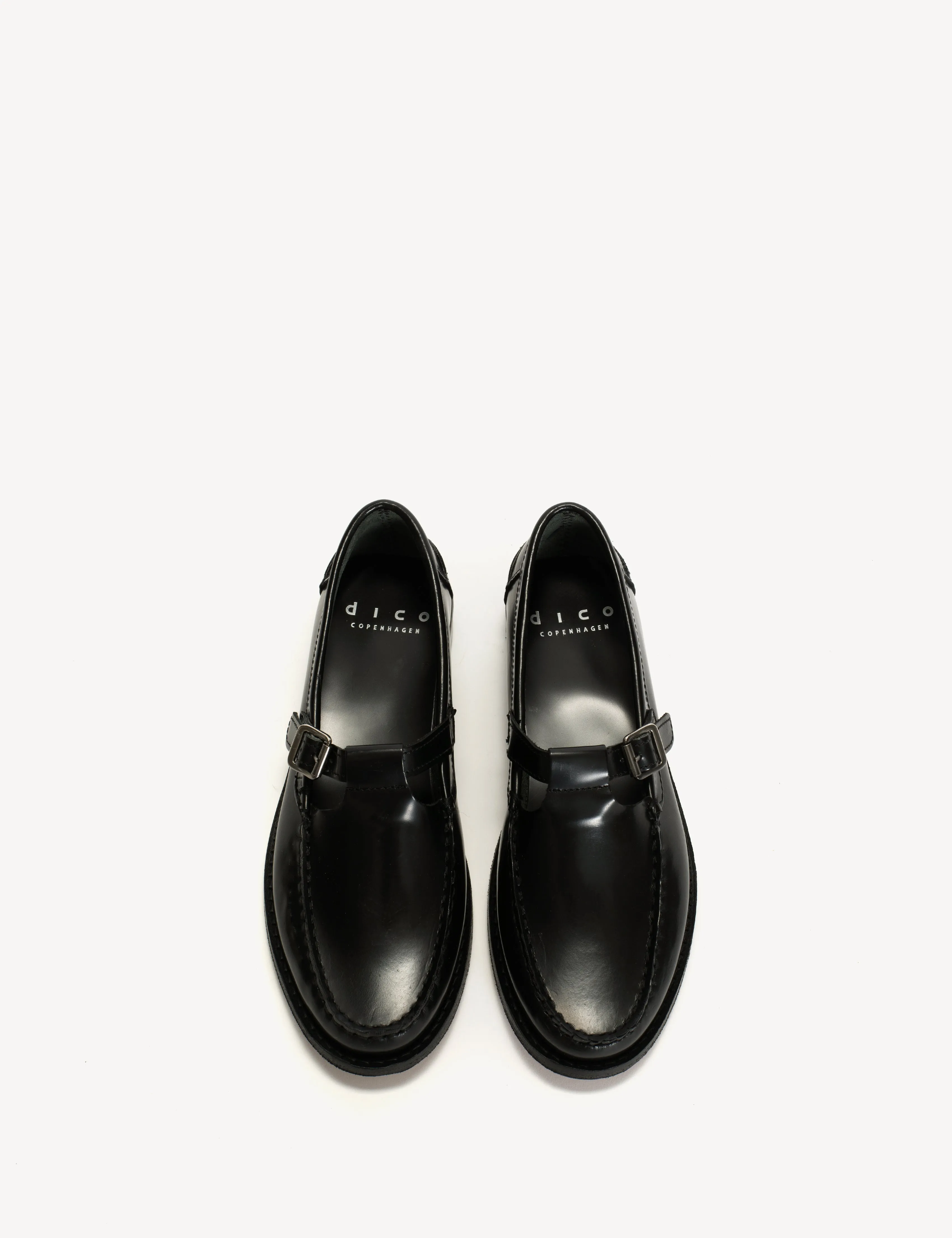 Moccasin T-Bar Loafer In Black Polido Leather