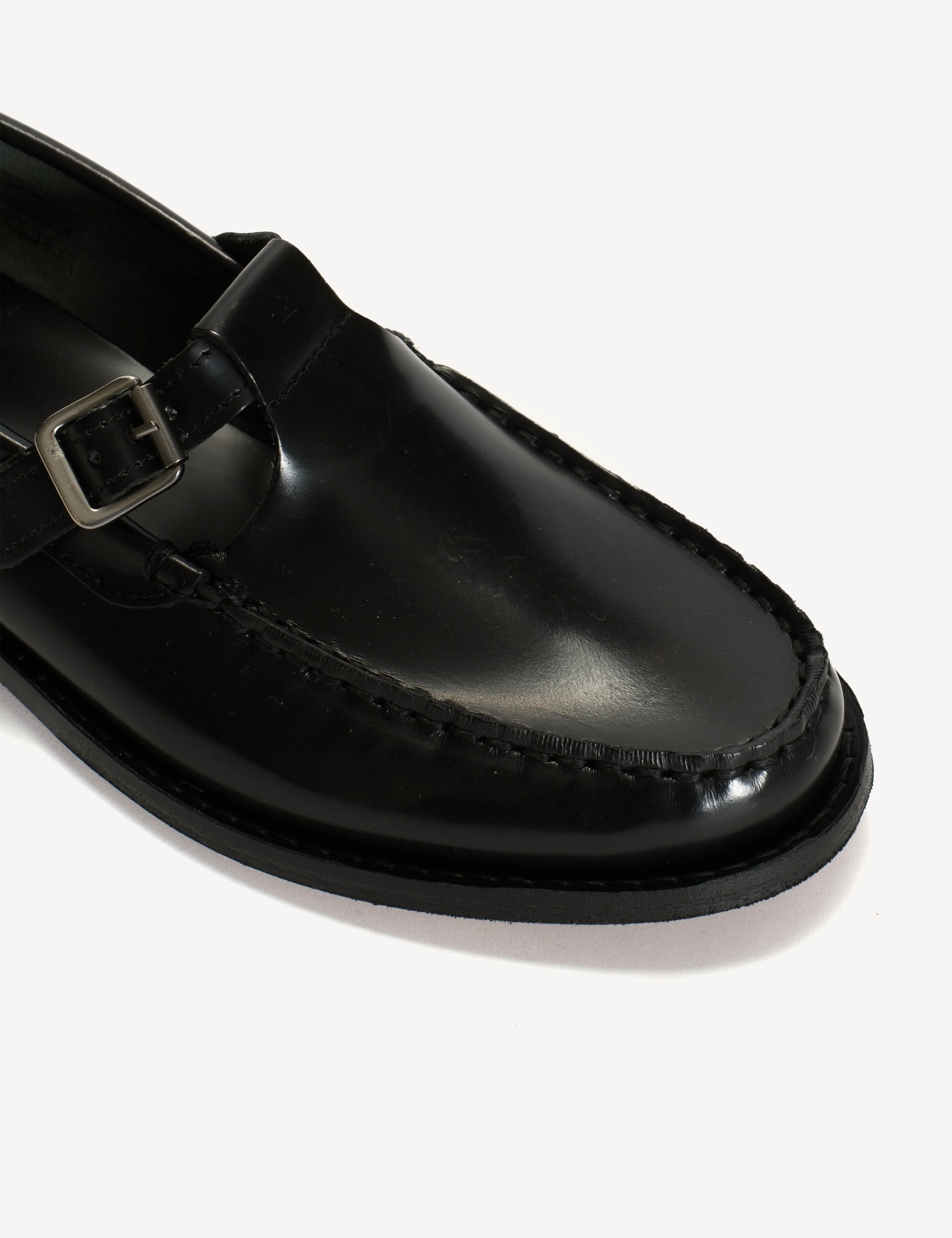 Moccasin T-Bar Loafer In Black Polido Leather