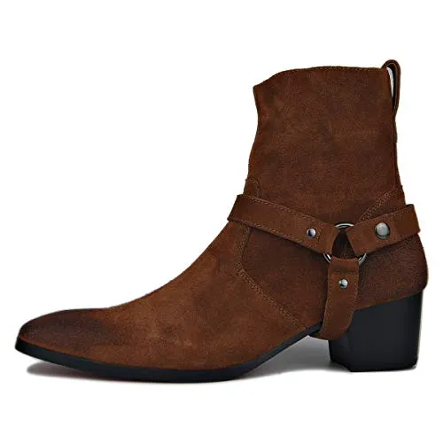 OSSTONE Dress Boot for Men Leather Chukka Designer Boots Casual Heel Shoes Zipper-up OS-JY002-US