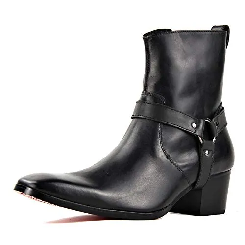 OSSTONE Dress Boot for Men Leather Chukka Designer Boots Casual Heel Shoes Zipper-up OS-JY002-US
