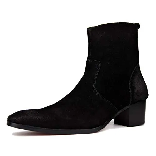 OSSTONE Dress Boot for Men Leather Chukka Designer Boots Casual Heel Shoes Zipper-up OS-JY002-US