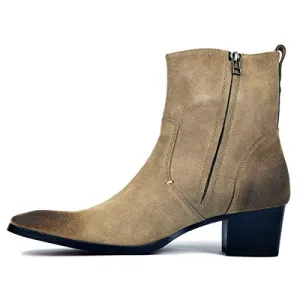 OSSTONE Dress Boot for Men Leather Chukka Designer Boots Casual Heel Shoes Zipper-up OS-JY002-US
