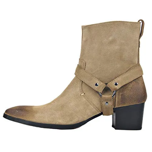 OSSTONE Dress Boot for Men Leather Chukka Designer Boots Casual Heel Shoes Zipper-up OS-JY002-US