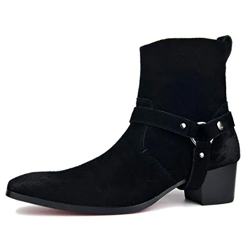OSSTONE Dress Boot for Men Leather Chukka Designer Boots Casual Heel Shoes Zipper-up OS-JY002-US