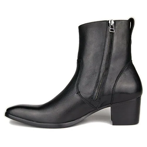 OSSTONE Dress Boot for Men Leather Chukka Designer Boots Casual Heel Shoes Zipper-up OS-JY002-US