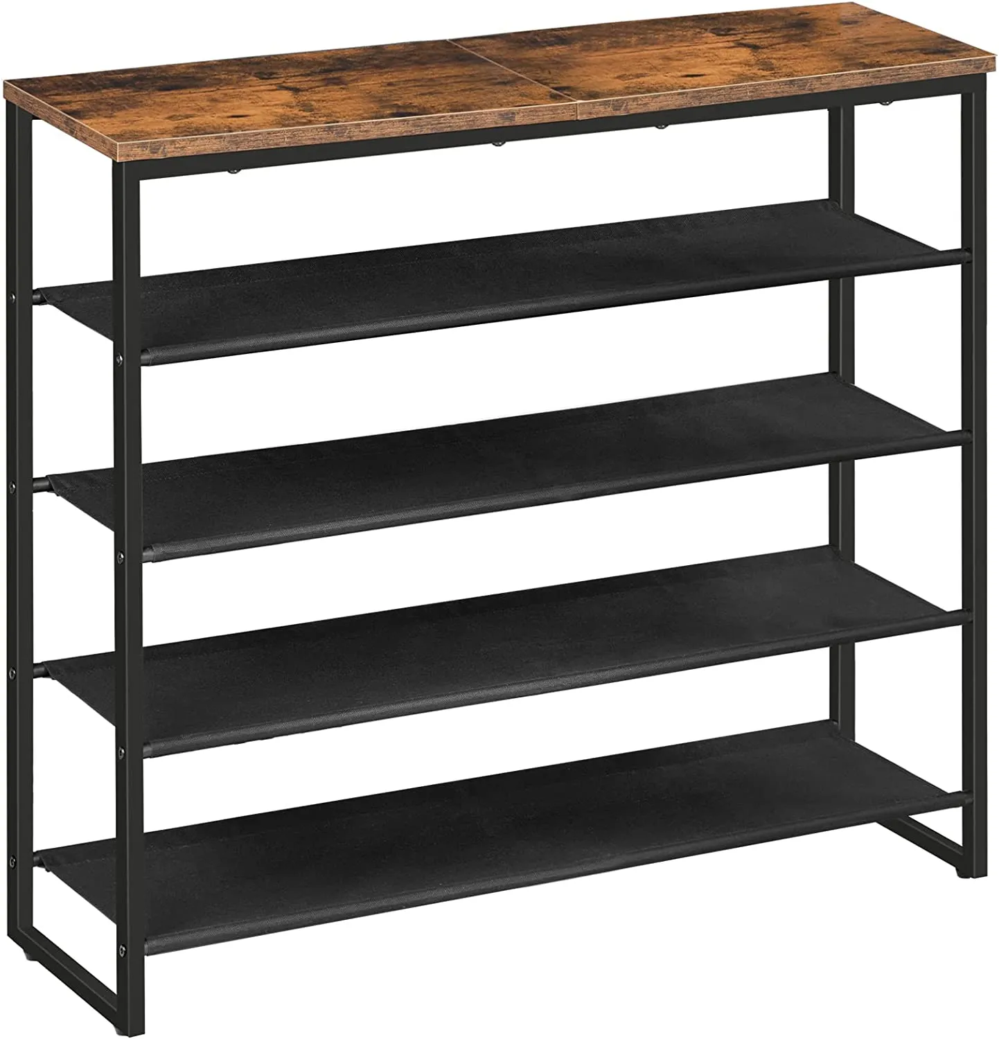 Shoe Rack, 5 Tier Shoe Storage Organizer, Shoe Shelf with 4 Fabric Shelves and Top Panel