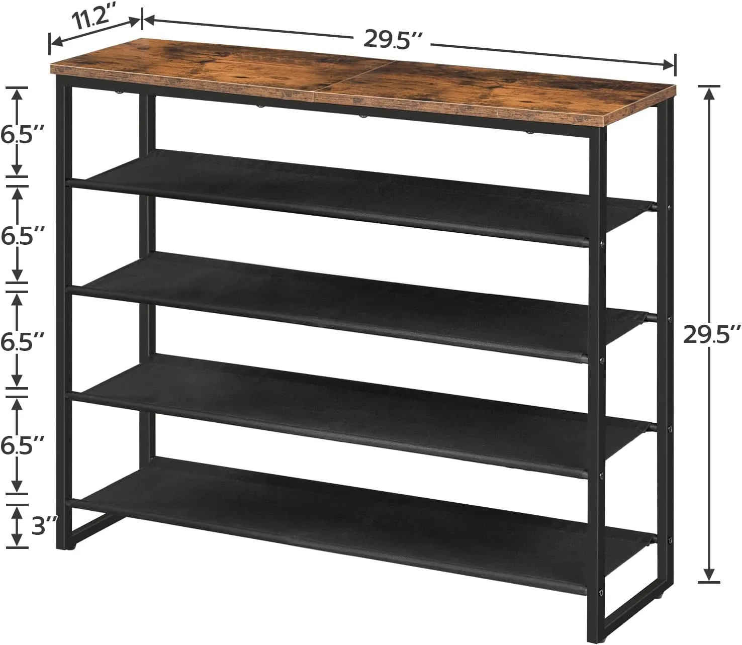 Shoe Rack, 5 Tier Shoe Storage Organizer, Shoe Shelf with 4 Fabric Shelves and Top Panel
