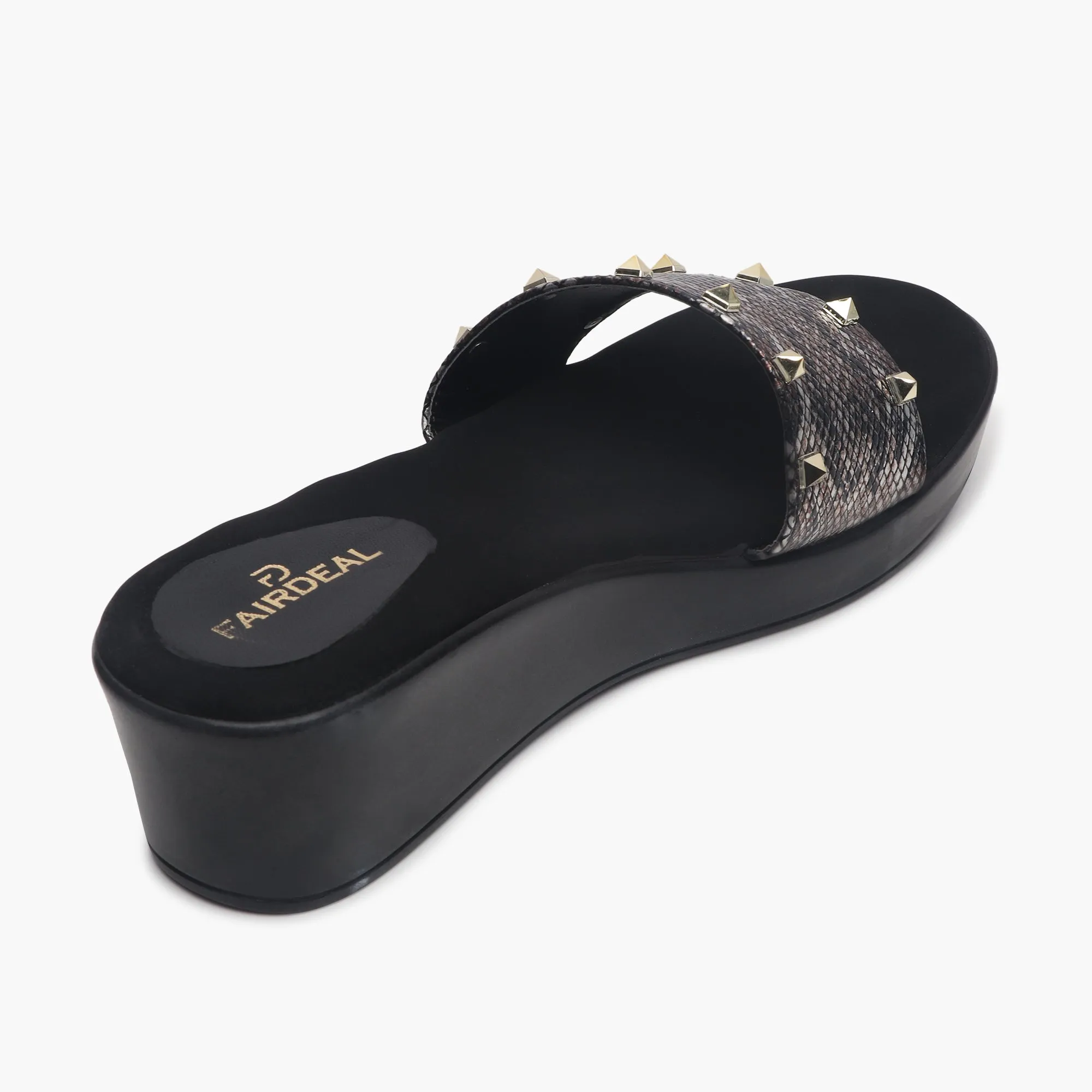 Snake Print Studded Wedges