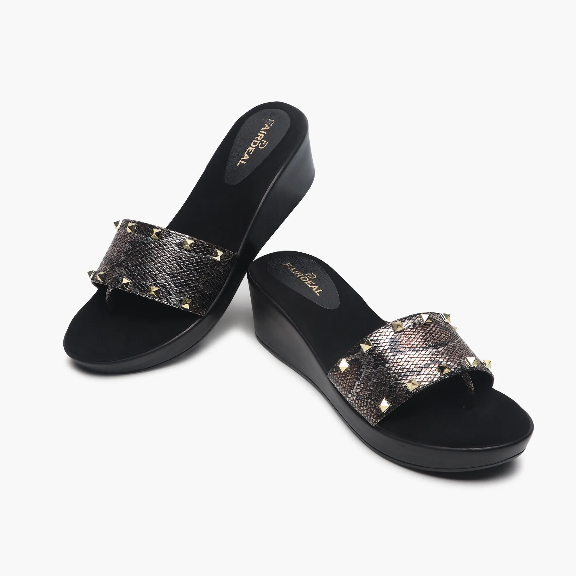 Snake Print Studded Wedges