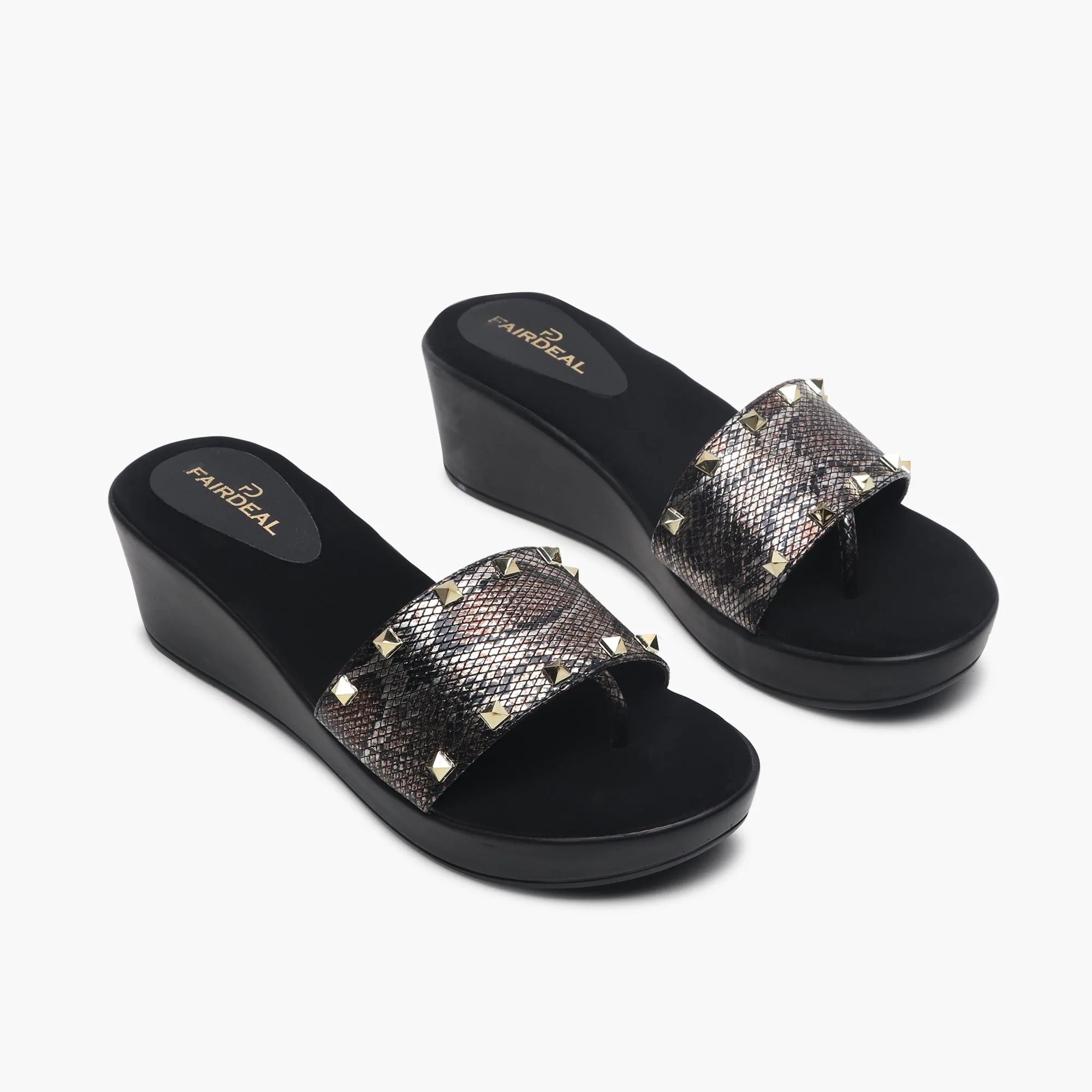 Snake Print Studded Wedges