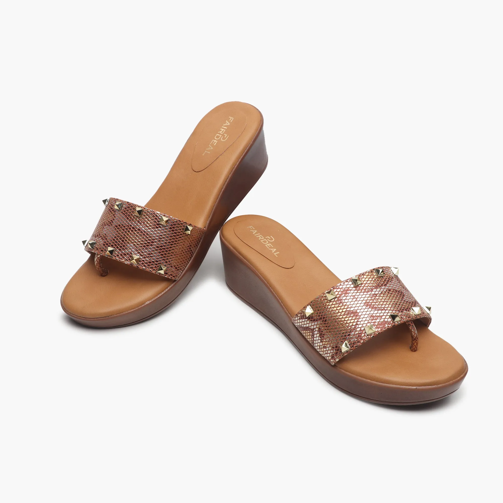 Snake Print Studded Wedges