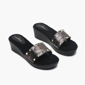 Snake Print Studded Wedges