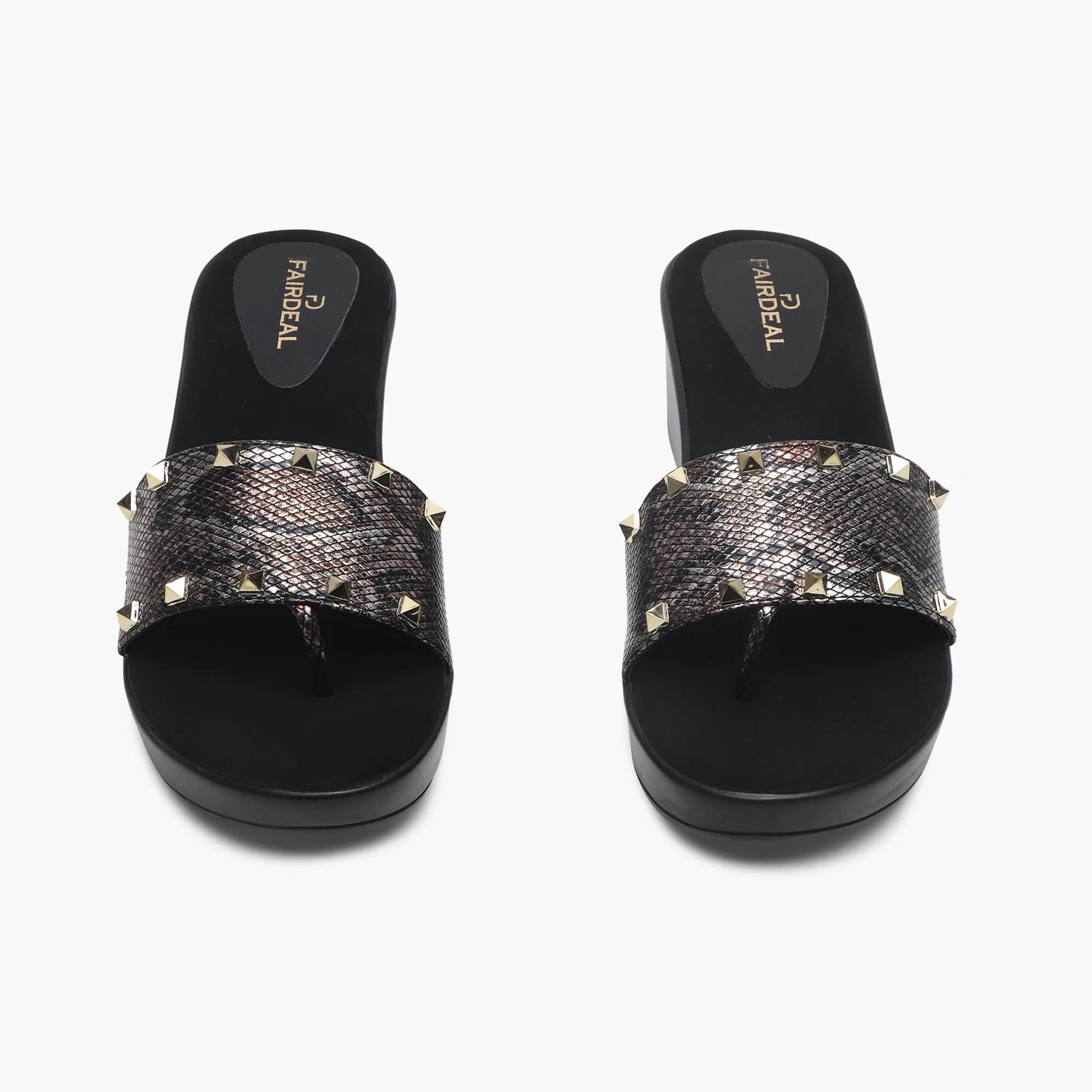 Snake Print Studded Wedges
