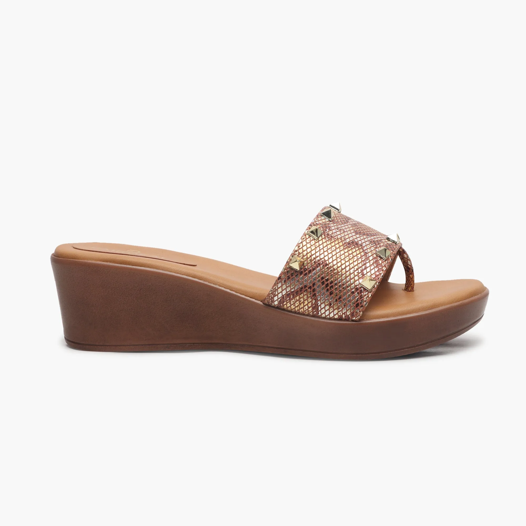 Snake Print Studded Wedges