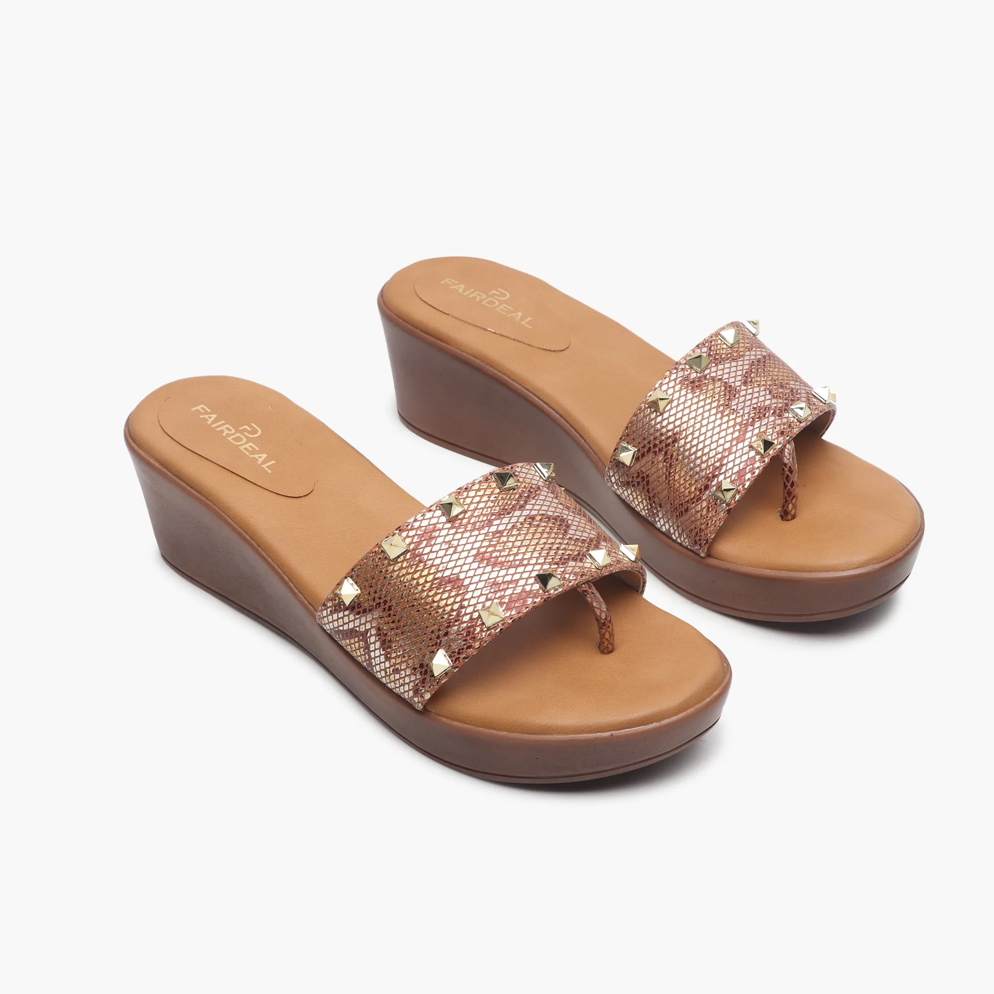 Snake Print Studded Wedges
