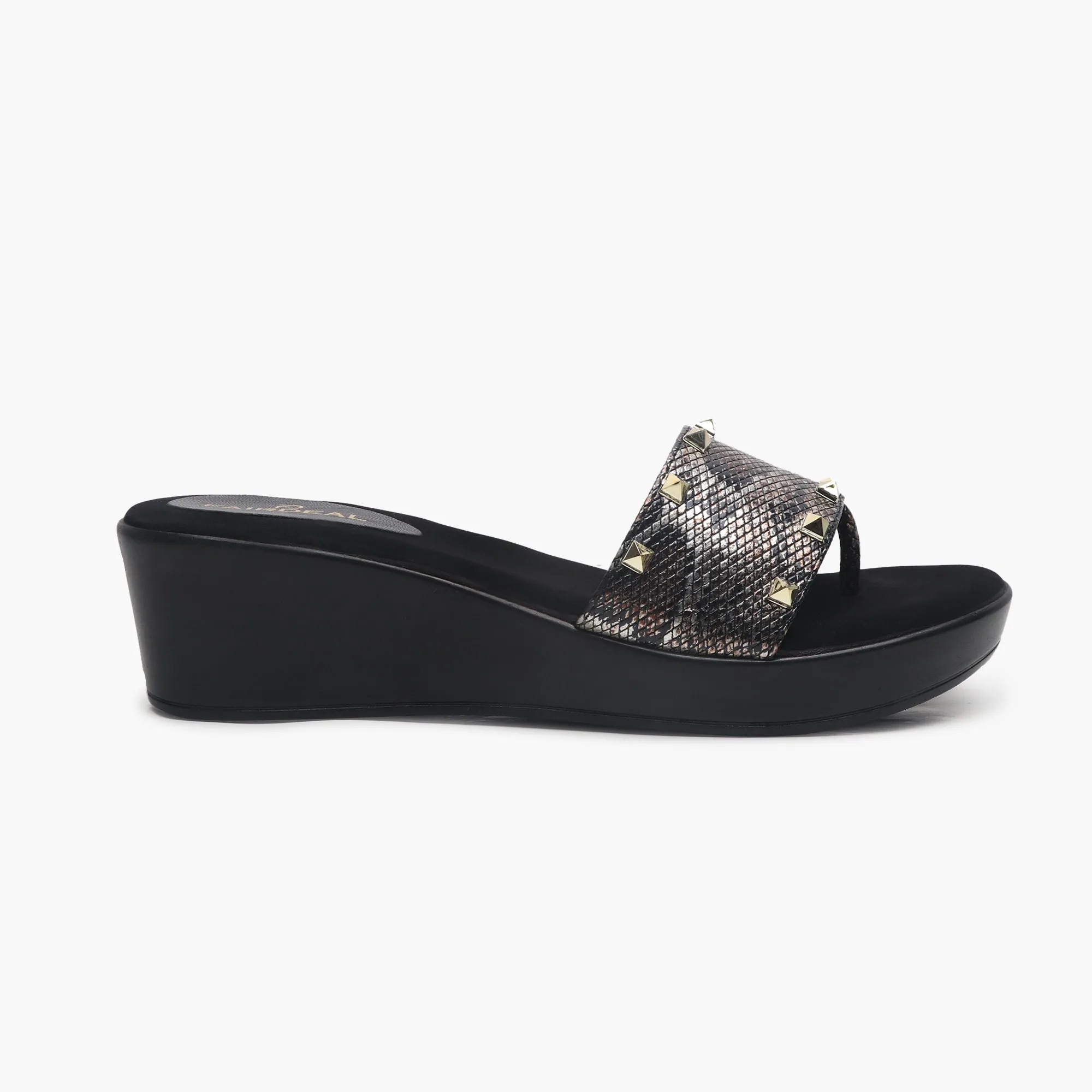 Snake Print Studded Wedges
