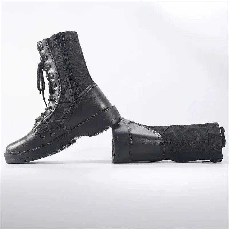 Tactical Cowhide Desert Boots for Men - Lightweight Outdoor Combat Hiking Shoes with Ankle Strap